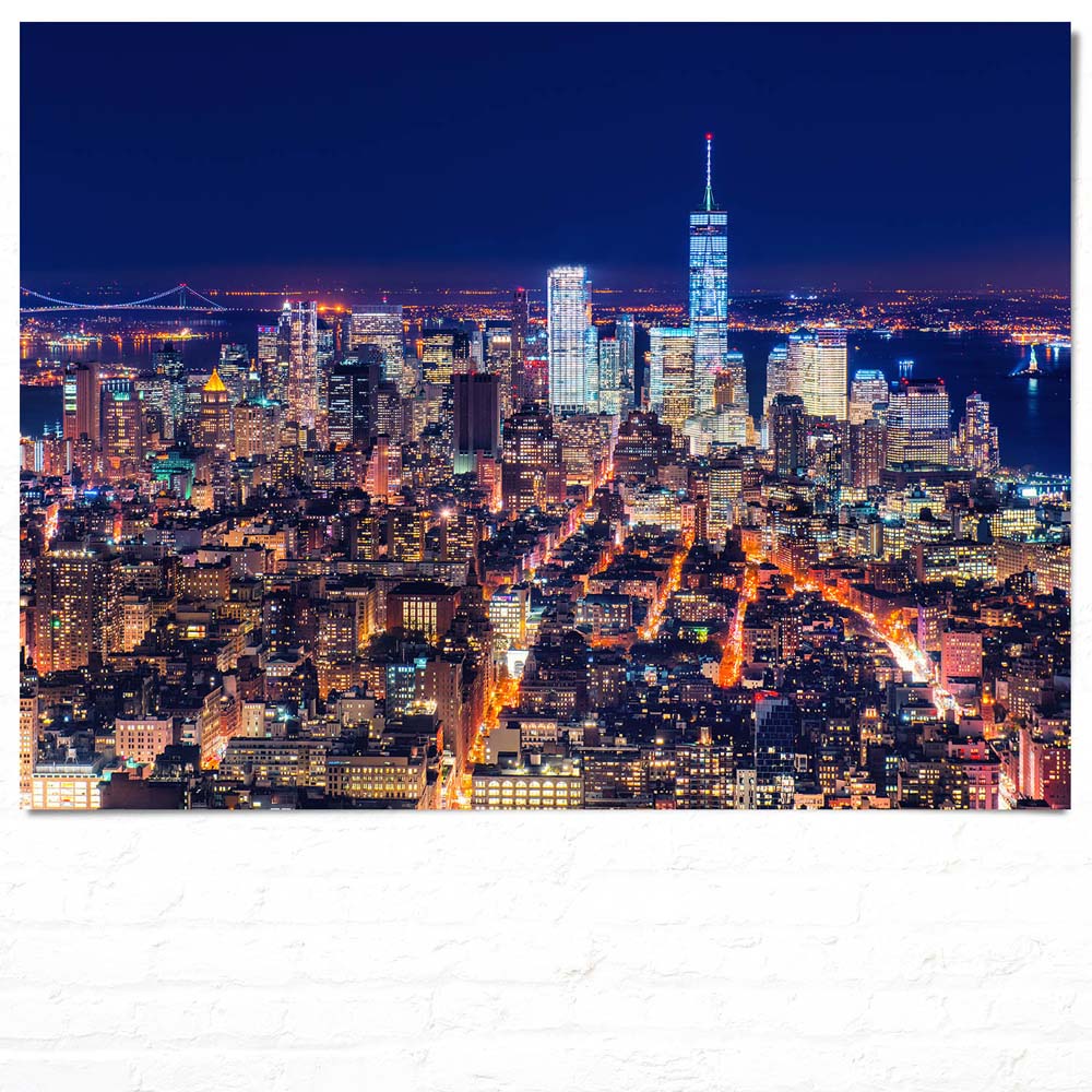 Poster Manhatten bei Nacht Skyline, 100x75cm groß