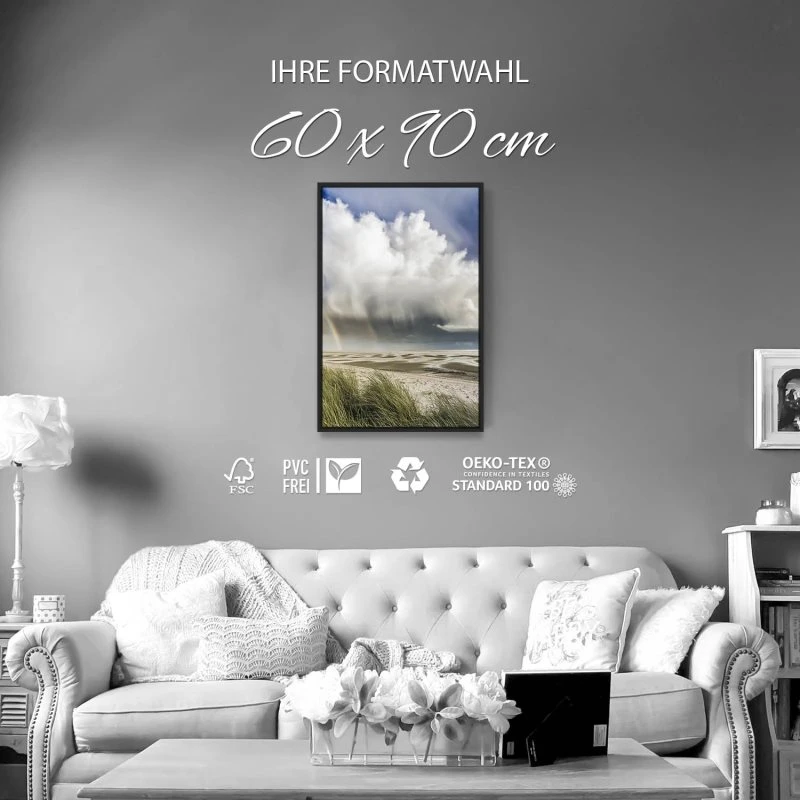 Strand & Meer Wattenmeer Nordsee im Hochformat 60x90cm mit schwarzen Bilderrahmen