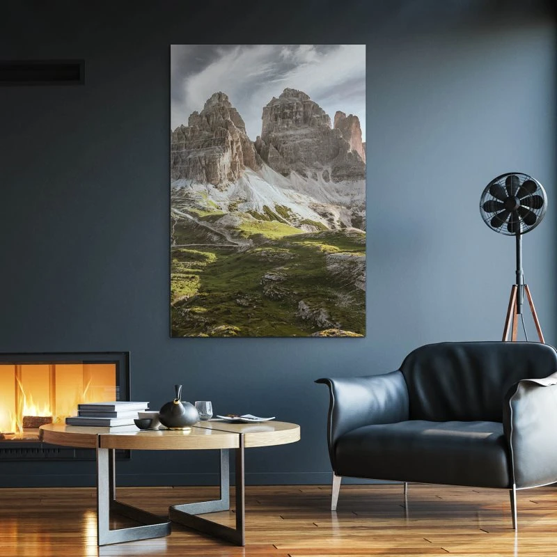XXL Berge & Gebirge Alu-Dibond Bild im Hochformat 100x150cm, Motiv 3 Zinnen Dolomiten