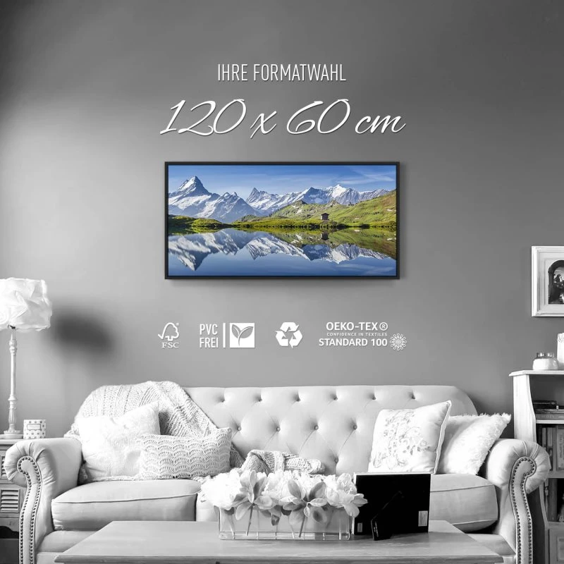 Berge & Gebirge Bachalpsee Schweiz im schwarzen Bilderrahmen, 120x60cm