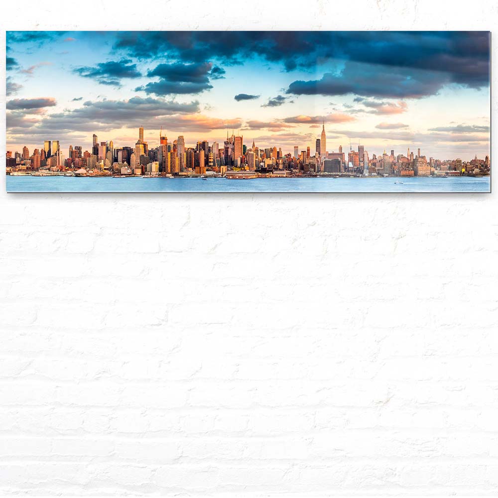 Skyline Panorama von New York als Acrylglasverbund Bild 150x50cm