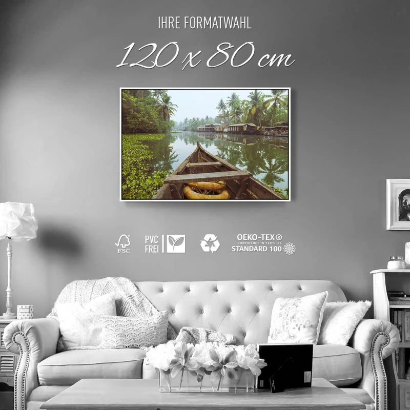 Flüsse & Seen Kumarakom Indien im weißen Bilderrahmen, 120x80cm