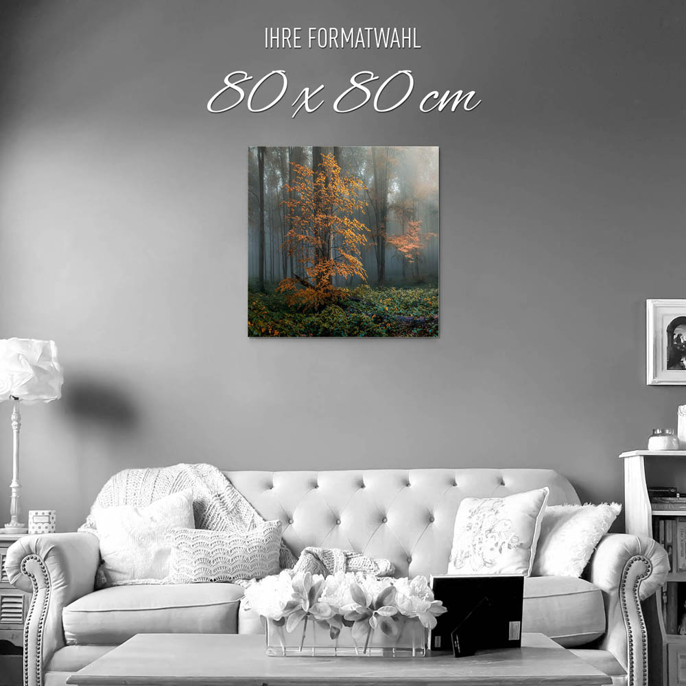 Wald Herbstidylle als Alu-Dibond Bild 80x80cm