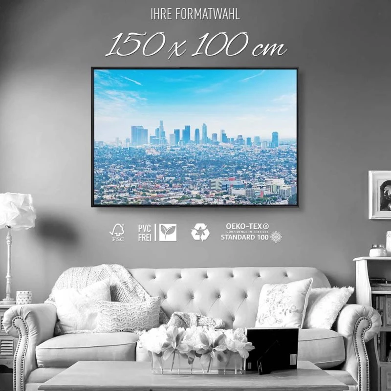 Skyline Los Angeles Panorama im schwarzen Bilderrahmen, 150x100cm
