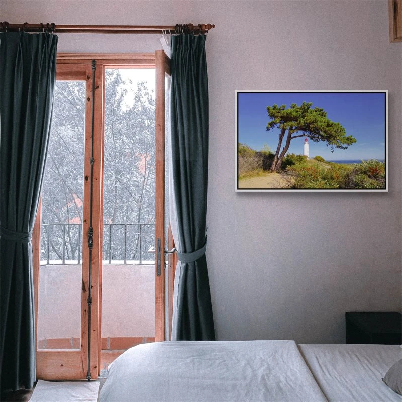 Strand & Meer Leuttchtturm Hiddensee Ostsee im weißen Bilderrahmen, 120x60cm