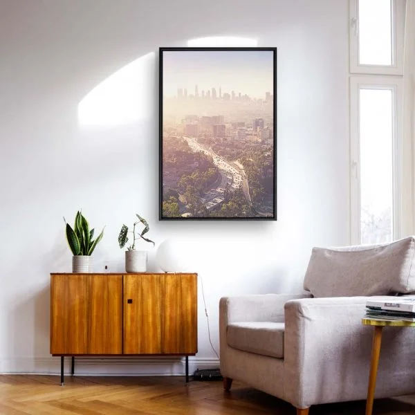 Skyline LA Panoramaview im schwarzen Bilderrahmen, 80x80cm
