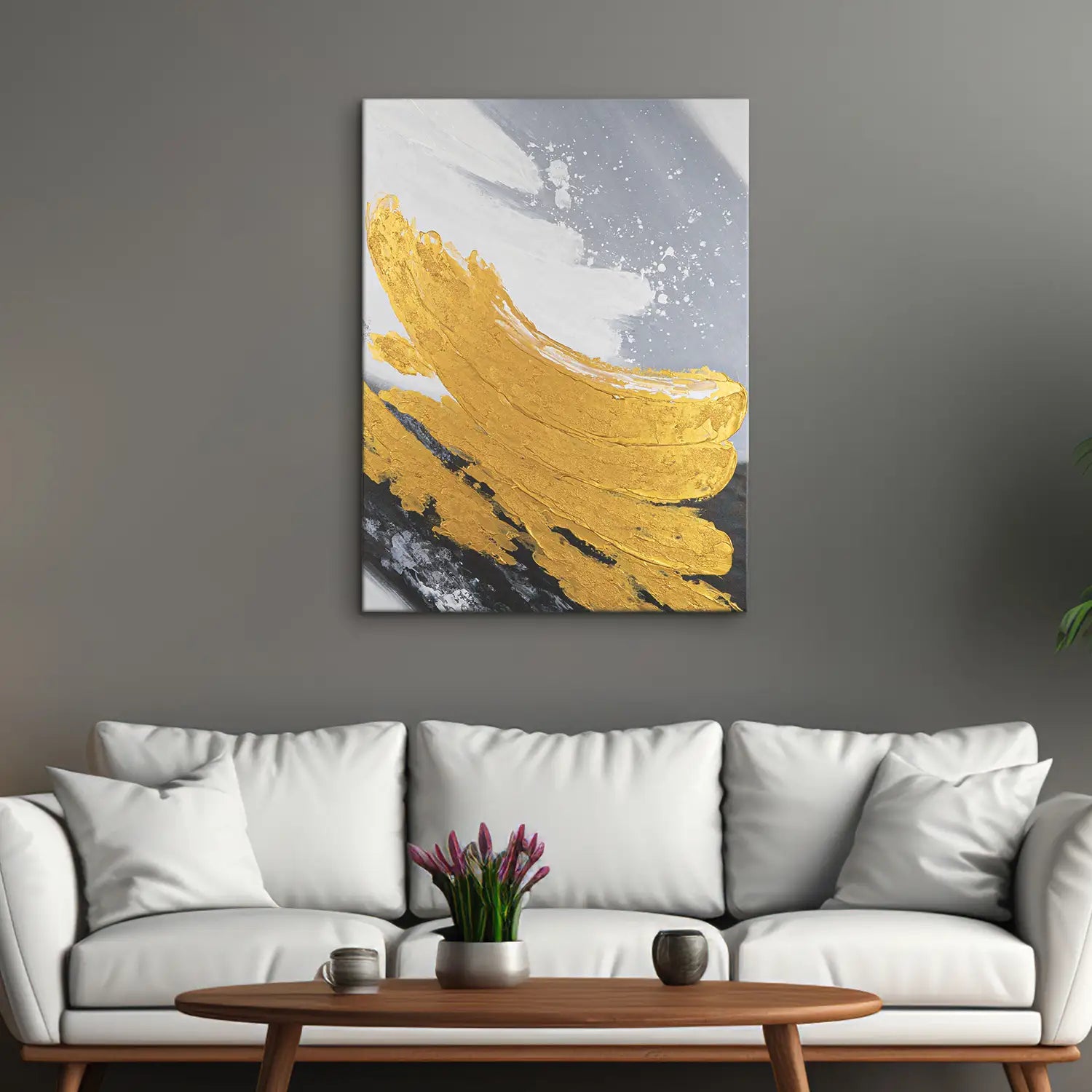 Gemälde 60x80 cm ohne Rahmen, handgemalt mit Strukturpaste in Gold, Weiß, Schwarz und Grau – eine abstrakte Reflexion zwischen Licht und Schatten – „Goldene Reflexionen“