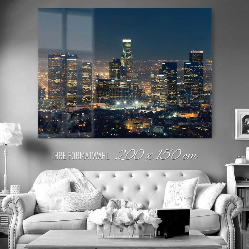Skyline Los Angeles Nachts als Acrylglasverbund Bild 200x150cm