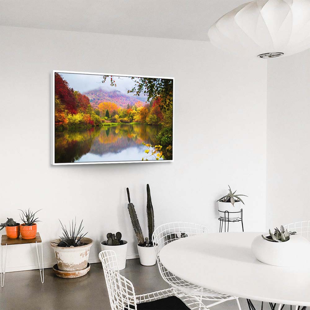 Wald & Bäume Lake Grza Serbien im weißen Bilderrahmen, 150x50cm