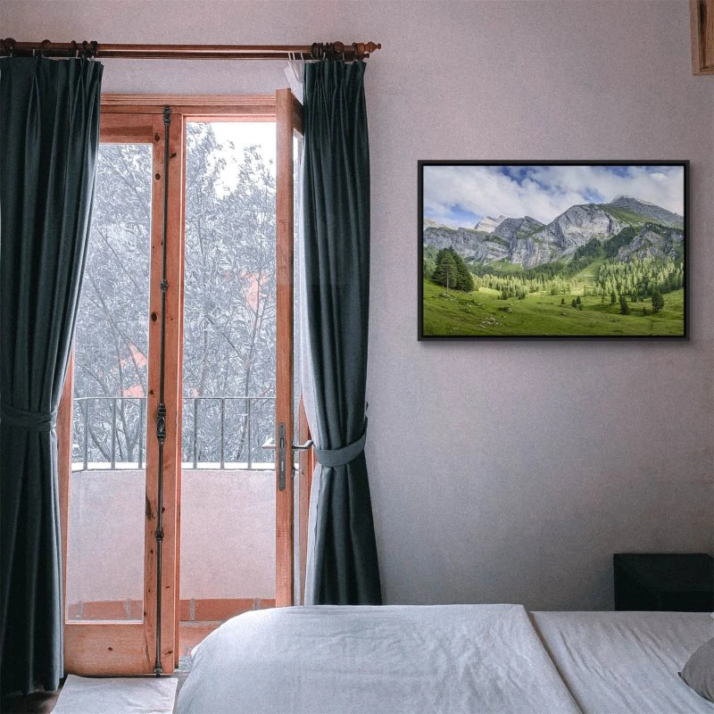 Berge & Gebirge Lichtspiele Zillertal im schwarzen Bilderrahmen, 120x60cm