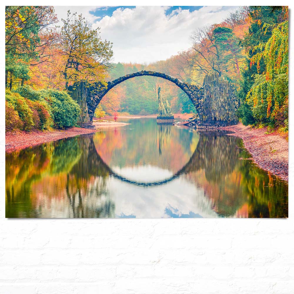 Poster Herbst Rakotzbrücke, Kromlau Wald & Bäume, 100x75cm groß