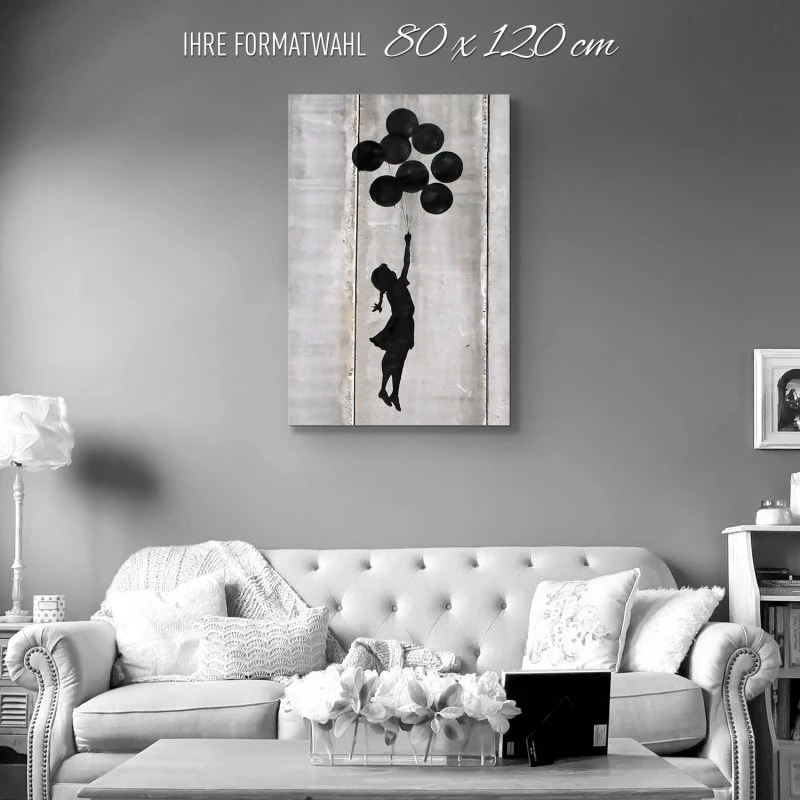 Alu-Dibond Bild im Hochformat, Banksy Girl with ballons 80x120cm