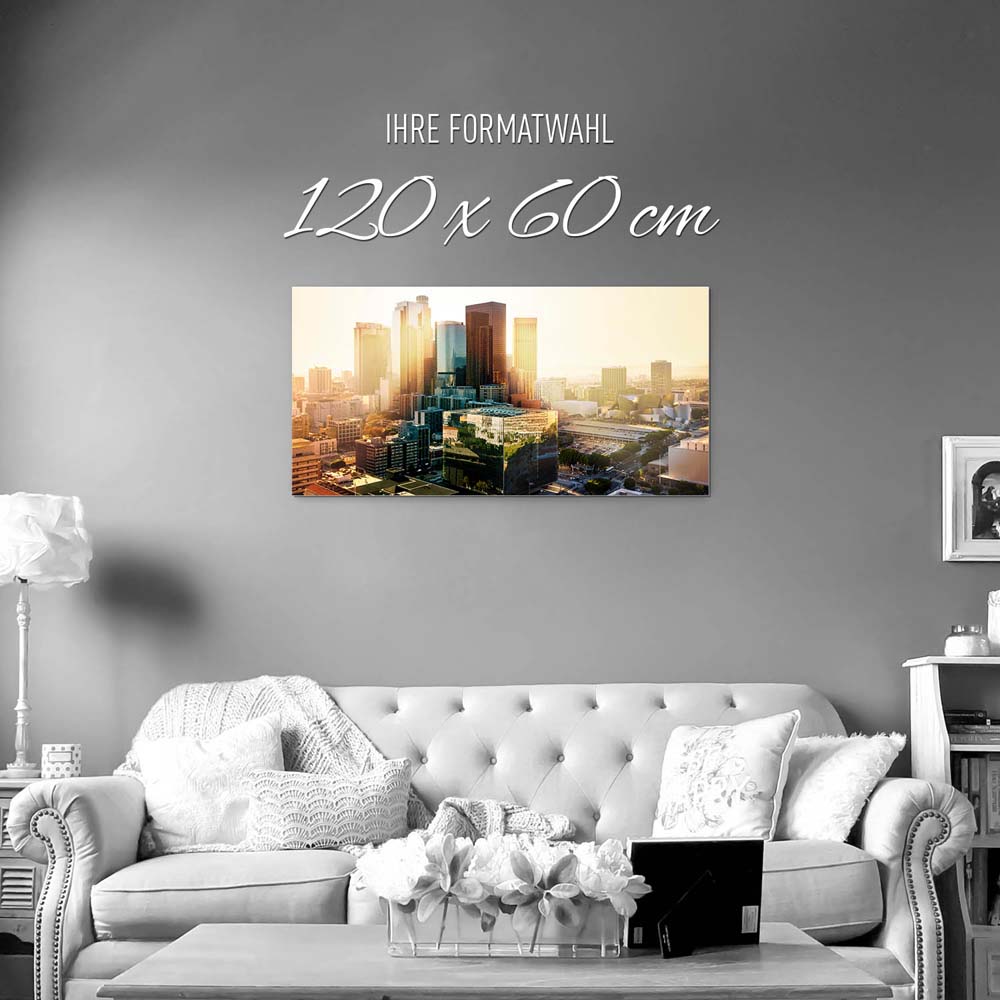Skyline Los Angeles Sunset als Alu-Dibond Bild 120x60cm