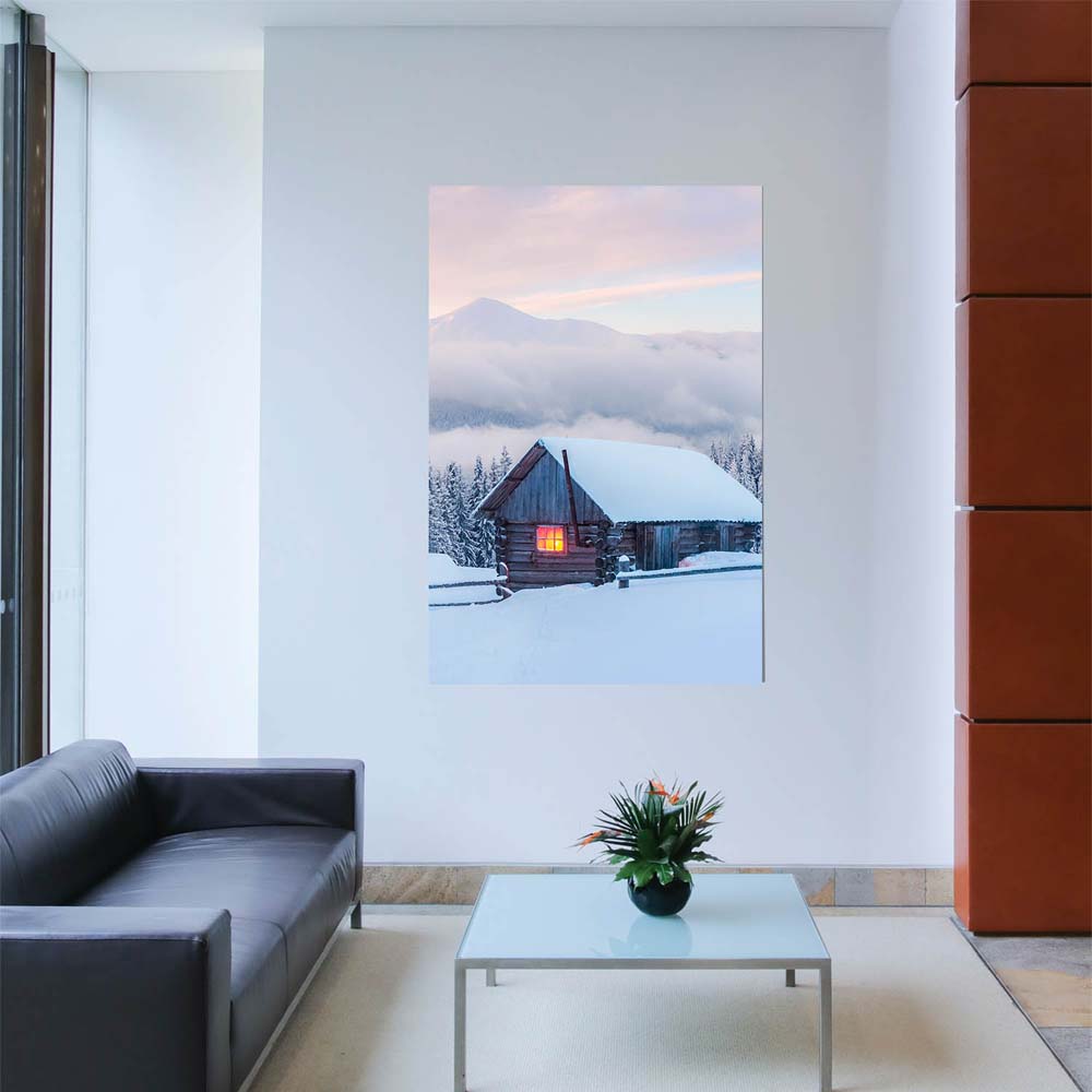 Poster 60x90cm im Hochformat, Winterhütte Berge & Gebirge