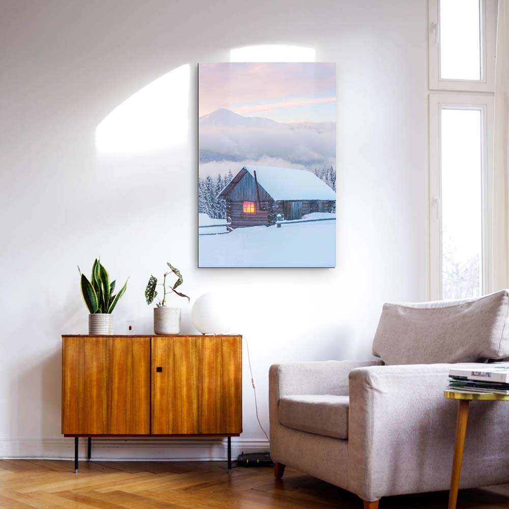 Alu-Dibond Bild Winterhütte, Berge & Gebirge, 100x75cm groß