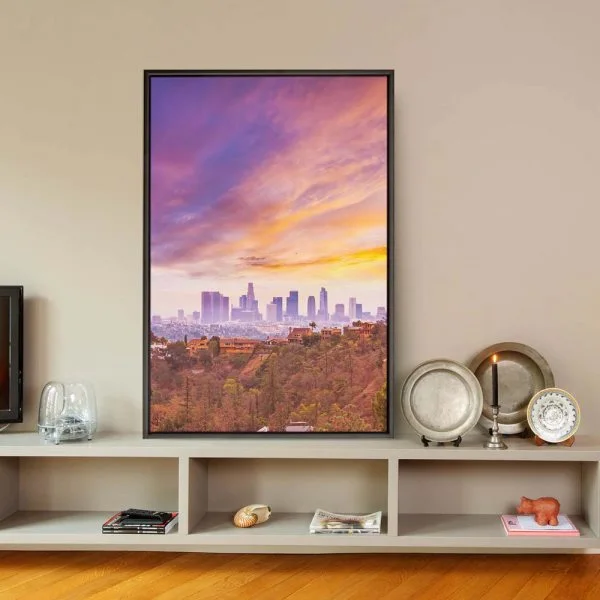 Skyline Los Angeles hills im Hochformat 60x90cm mit schwarzen Bilderrahmen