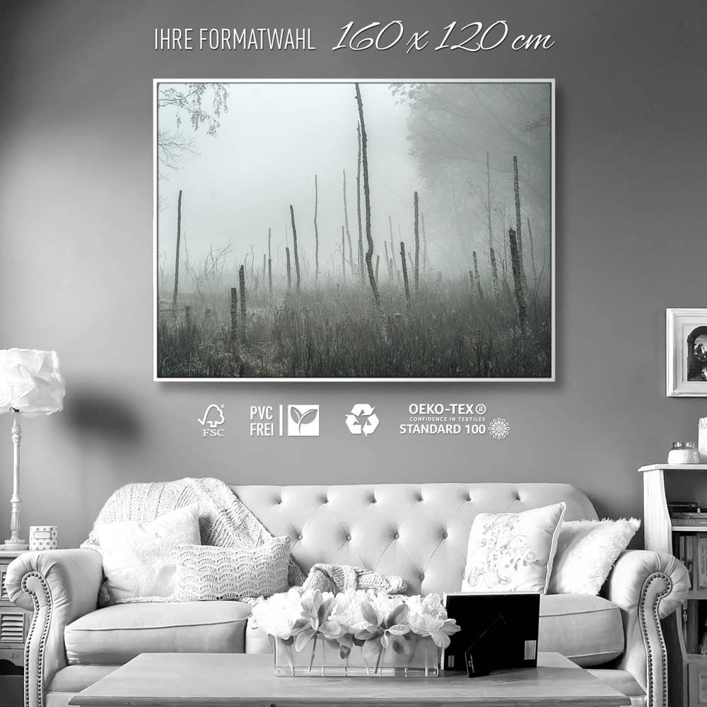 Wald Bäume Sumpfgebiet im weißen Bilderrahmen, 160x120cm
