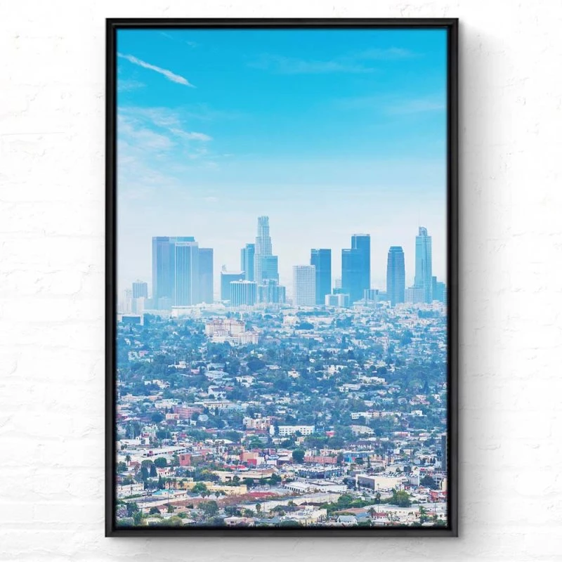 Skyline Los Angeles Panorama im Hochformat 60x90cm mit schwarzen Bilderrahmen
