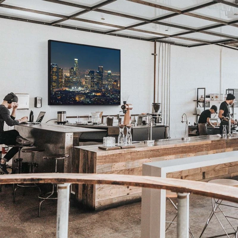 Skyline Los Angeles Nachts im schwarzen Bilderrahmen, 180x90cm