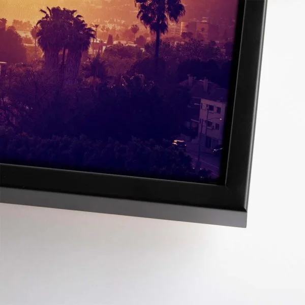 Skyline Los Angeles sunset im schwarzen Bilderrahmen, 180x120cm