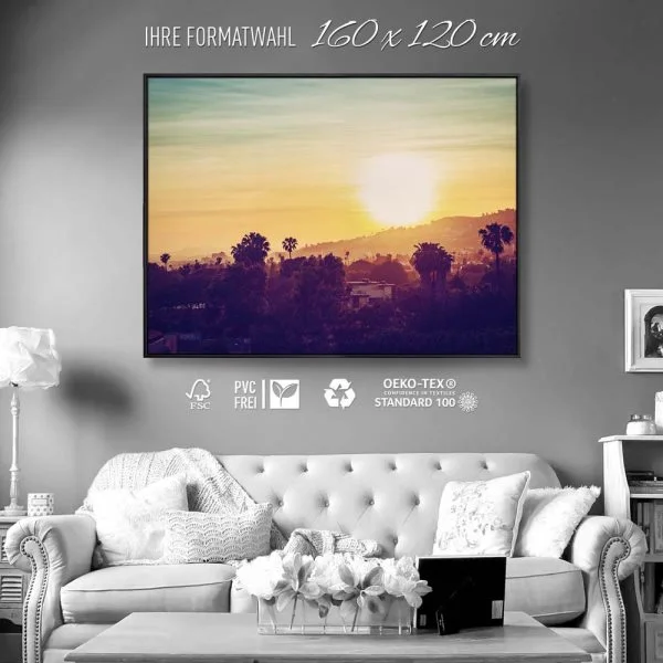 Skyline Los Angeles sunset im schwarzen Bilderrahmen, 160x120cm