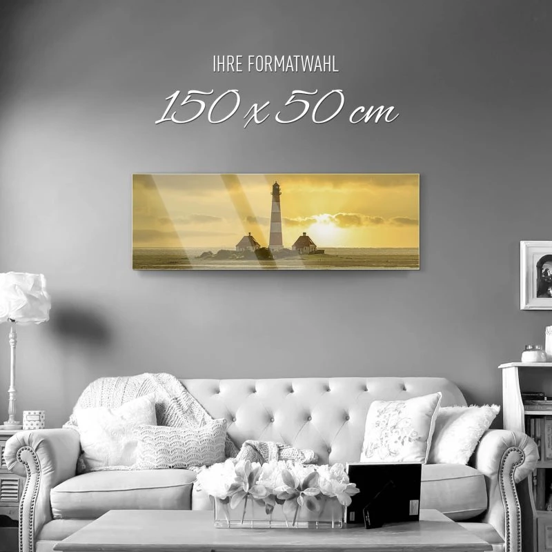 Strand & Meer Leuchtturm Westerheversand als Acrylglasverbund Bild 150x50cm