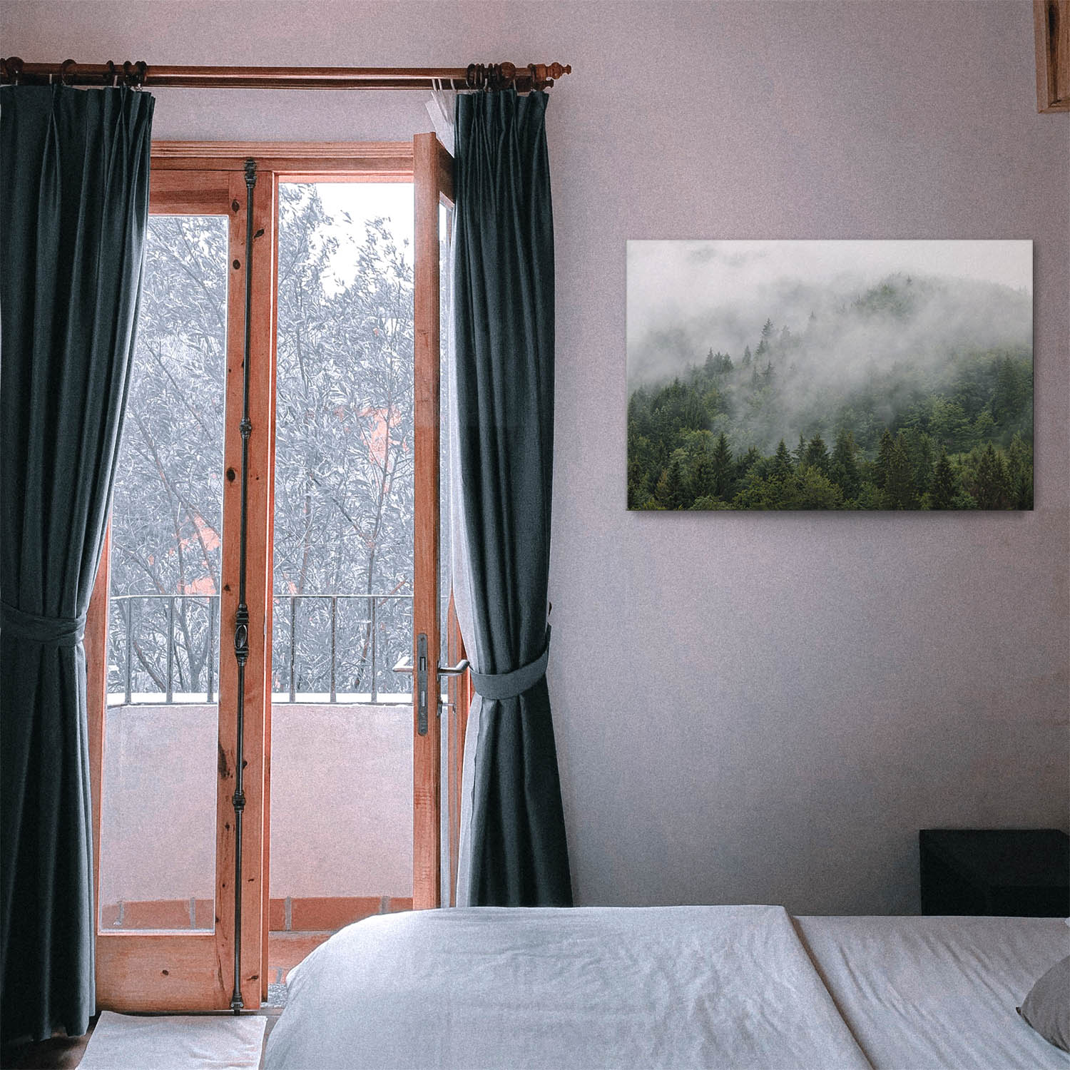 Leinwandbild Im Nebel, Wald & Bäume 90x60cm