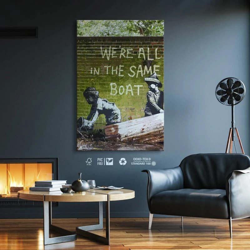 Leinwandbild 60x90cm Hochformat, Banksy Art same boat