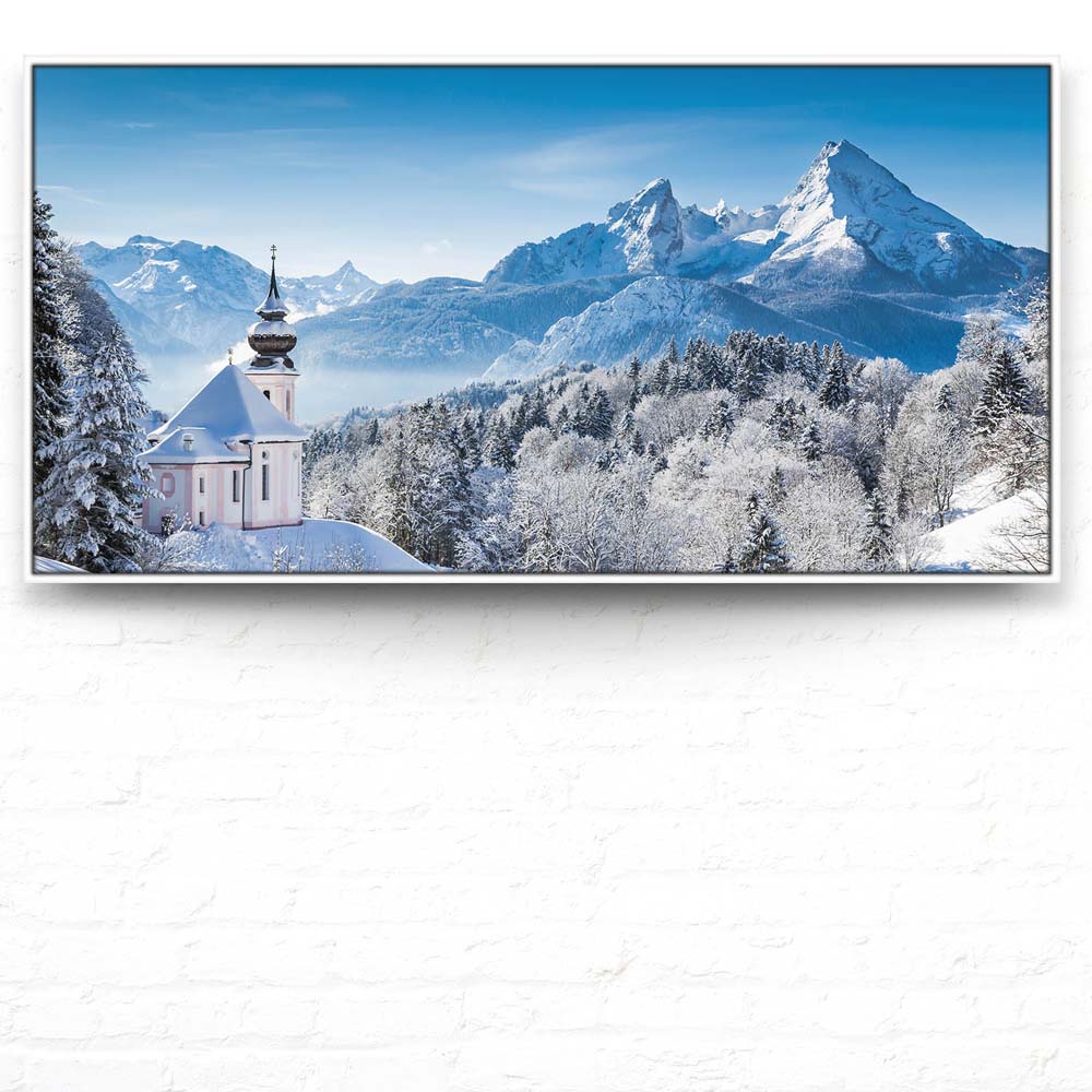 Berge & Gebirge Winter in den Alpen im weißen Bilderrahmen, 180x90cm
