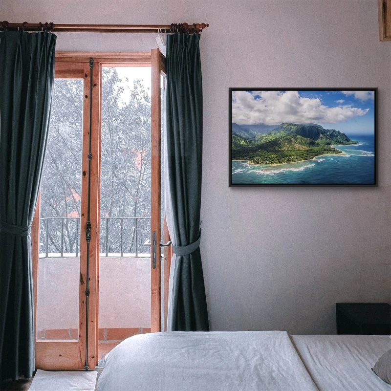 Berge & Gebirge Hawaii Klippen Insel Kauai im schwarzen Bilderrahmen, 120x60cm