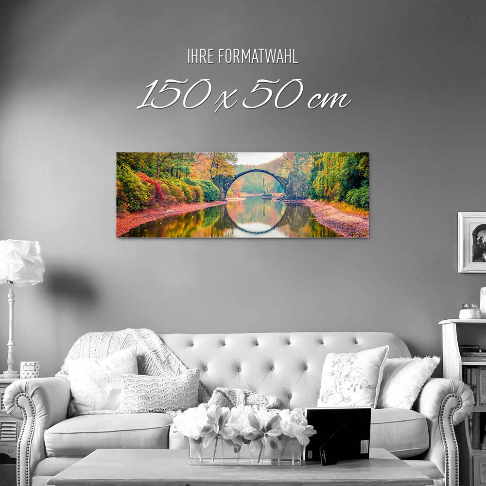 Alu-Dibond Bild 150x50cm groß Wald & Bäume Herbst Rakotzbrücke, Kromlau