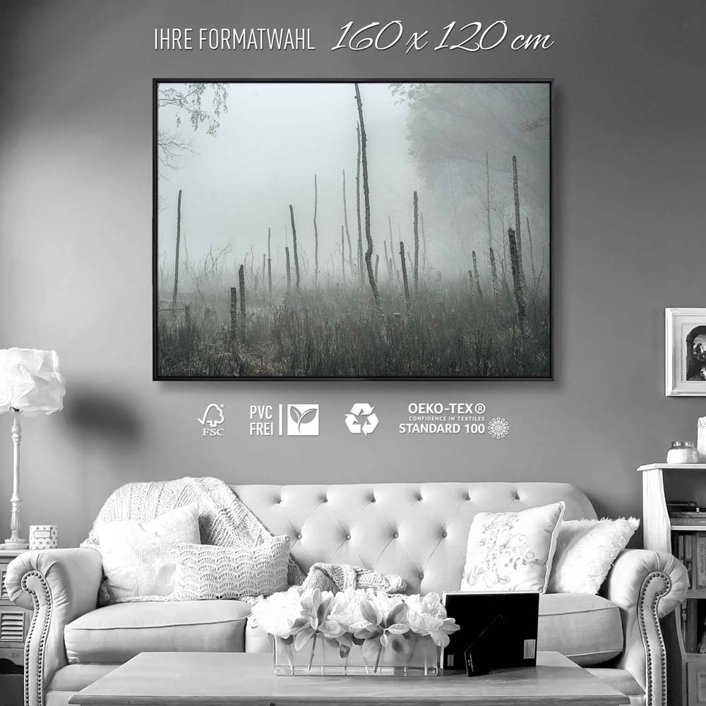 Wald Bäume Sumpfgebiet im schwarzen Bilderrahmen, 160x120cm