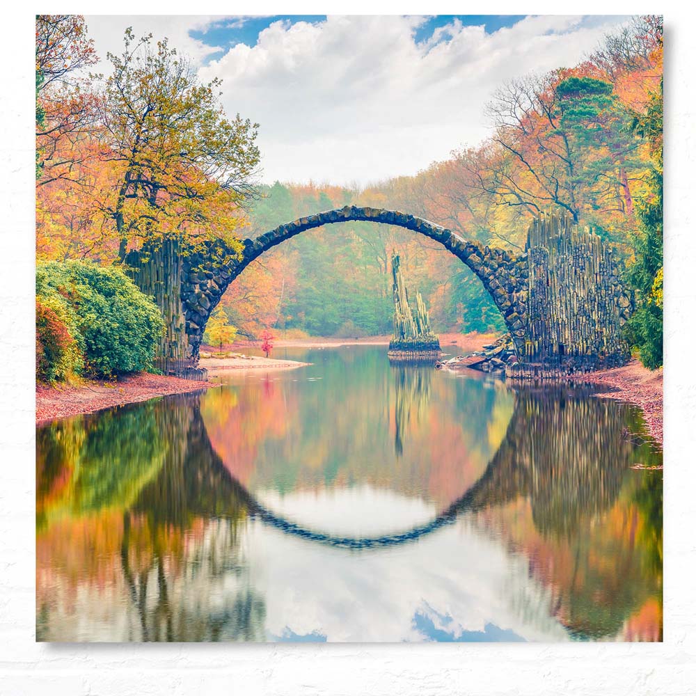 Poster 50x50cm Herbst Rakotzbrücke, Kromlau Wald & Bäume