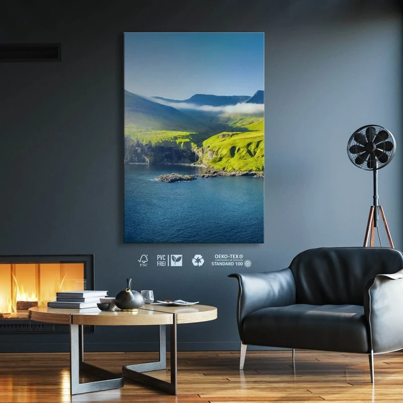 Leinwandbild 40x60cm Hochformat, Berge & Gebirge Klippen Färör Inseln