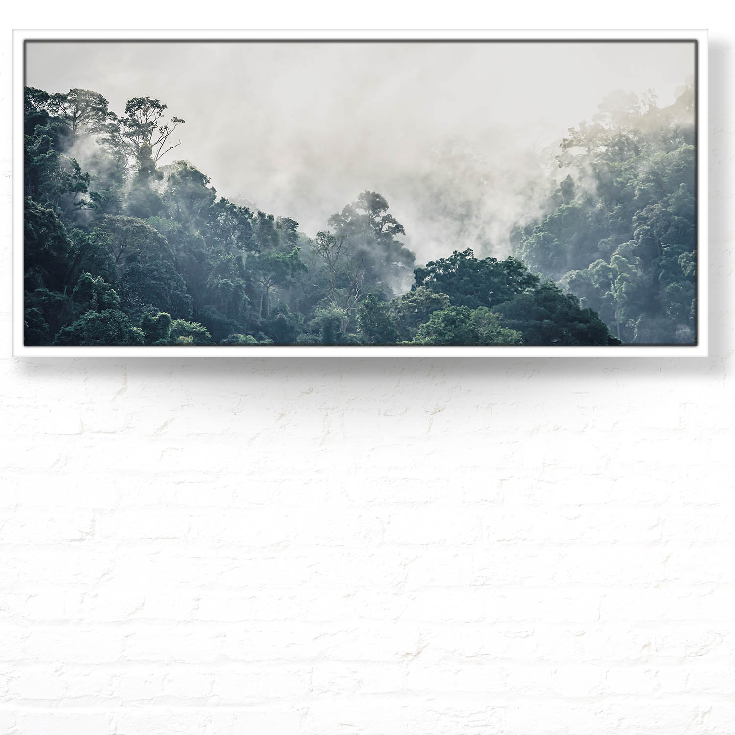 Dschungel weiter Ausblick im weißen Bilderrahmen, 110x50cm