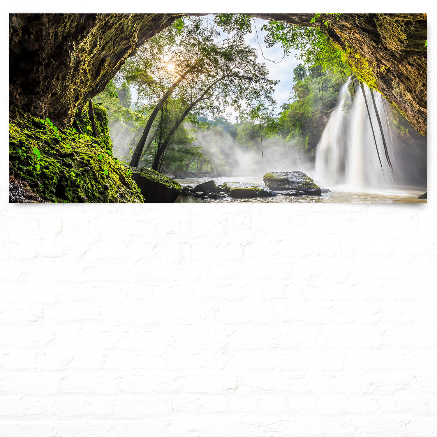 Regenwald Höhlenfall als Poster 110x50cm