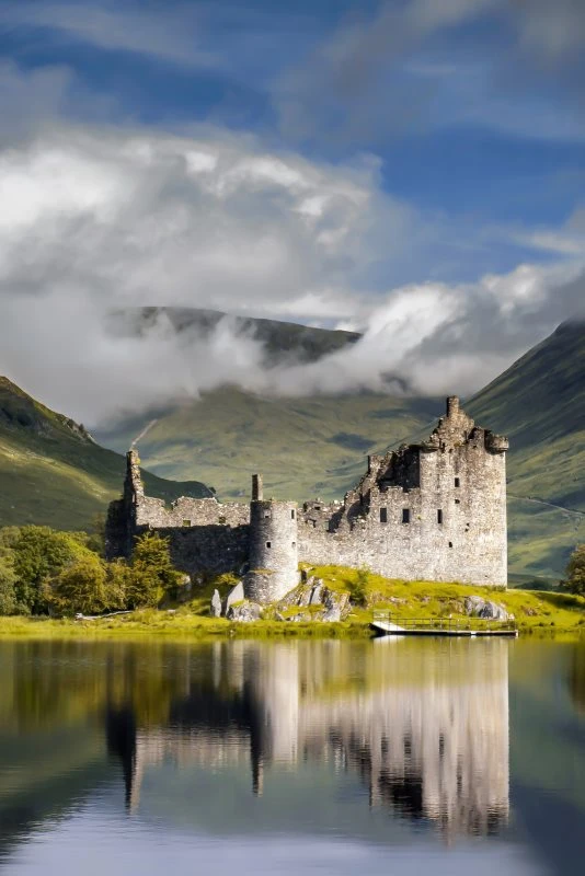 XXL Berge & Gebirge Alu-Dibond Bild im Hochformat 100x150cm, Motiv Kilchurn Castle Schottland