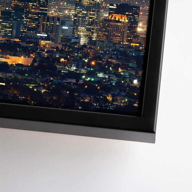 Skyline Los Angeles Nachts im schwarzen Bilderrahmen, 180x90cm