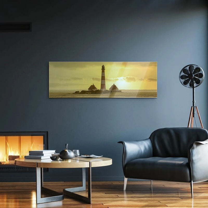 Strand & Meer Leuchtturm Westerheversand als Acrylglasverbund Bild 150x50cm