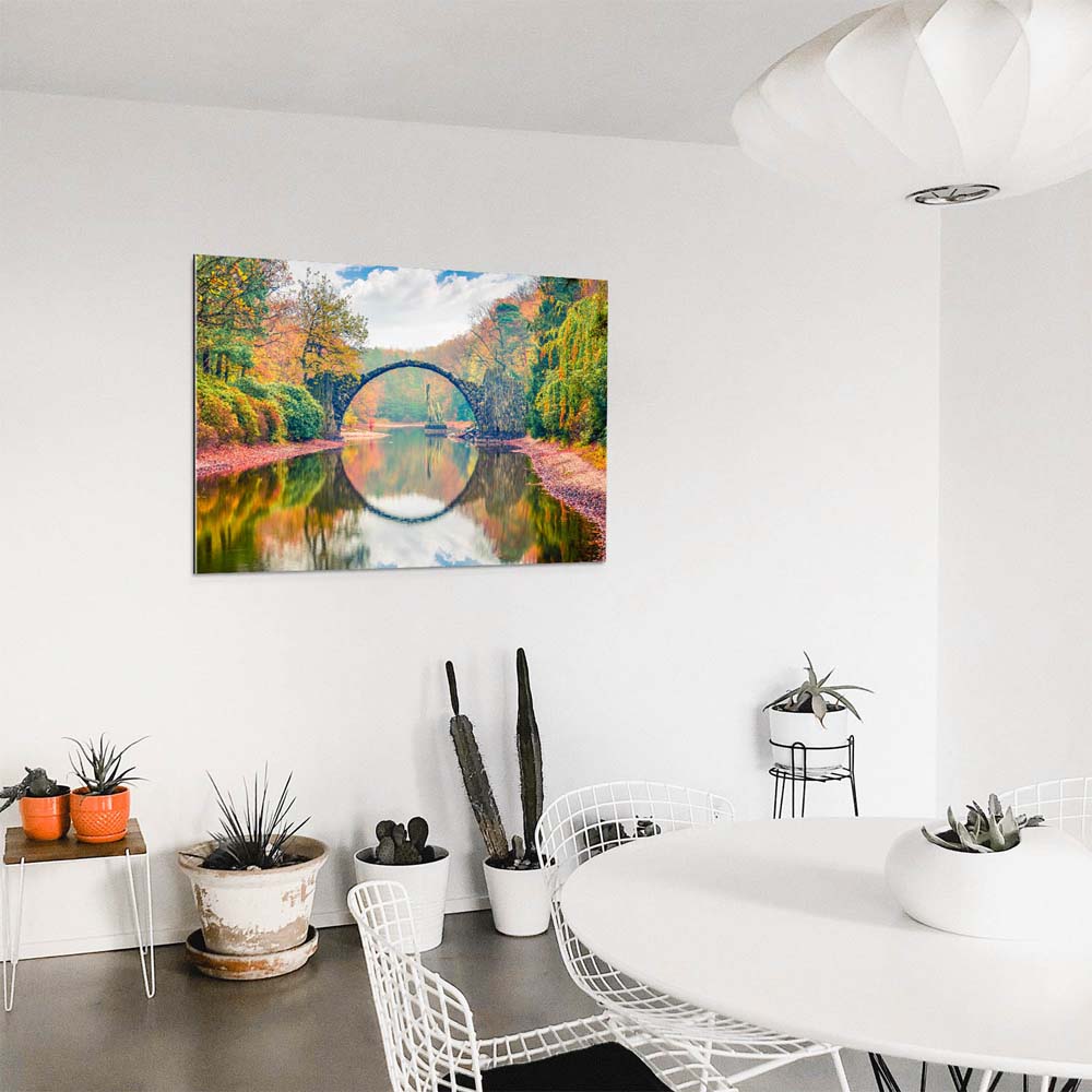 Wald & Bäume Herbst Rakotzbrücke, Kromlau als Acrylglasverbund Bild 110x50cm