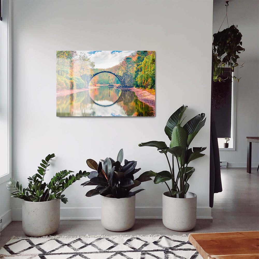 Wald & Bäume Herbst Rakotzbrücke, Kromlau als Acrylglasverbund Bild 180x90cm