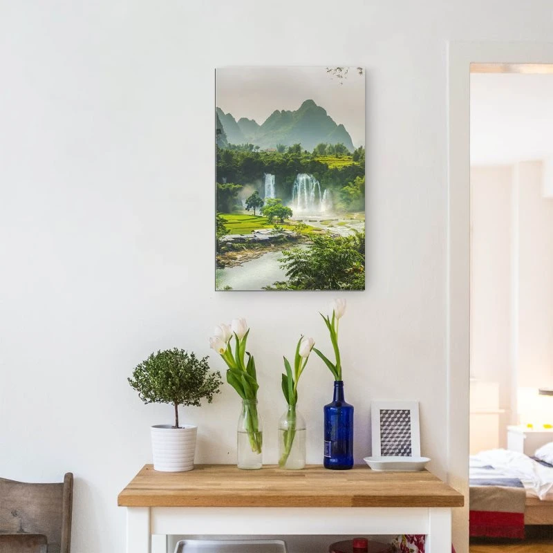 XXL Berge & Gebirge Alu-Dibond Bild im Hochformat 100x150cm, Motiv Ban Gioc Wasserfälle