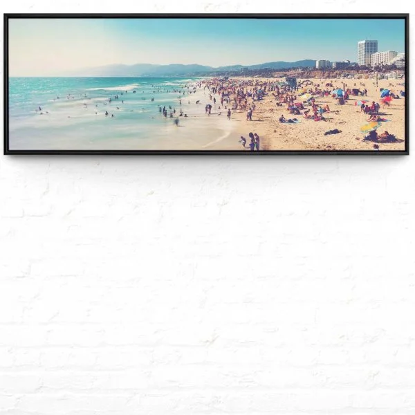 Strand & Meer Santa Monica Beach Los Angeles im schwarzen Bilderrahmen, 150x50cm