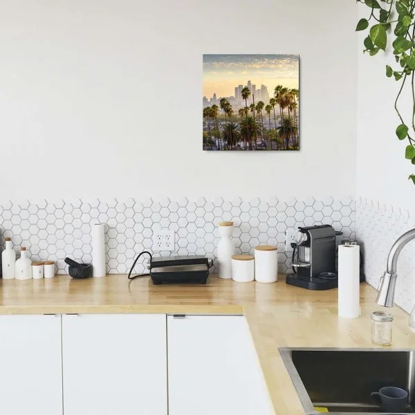 Skyline Los Angeles Palmen als Alu-Dibond Bild 50x50cm