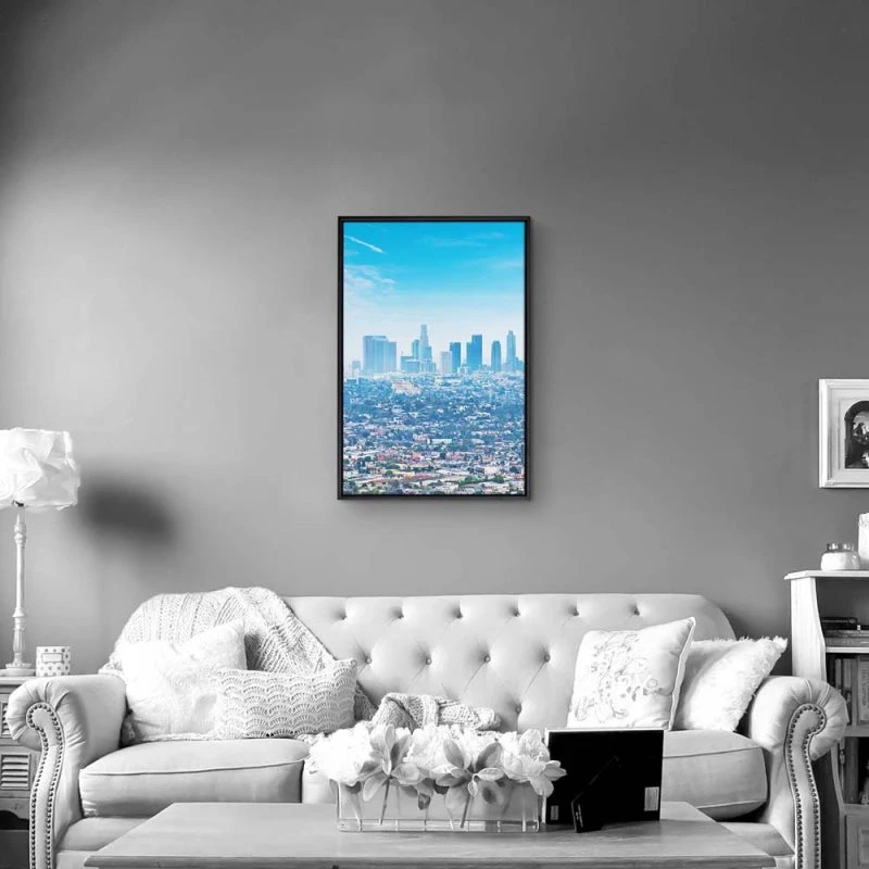 Skyline Los Angeles Panorama im Hochformat 60x90cm mit schwarzen Bilderrahmen