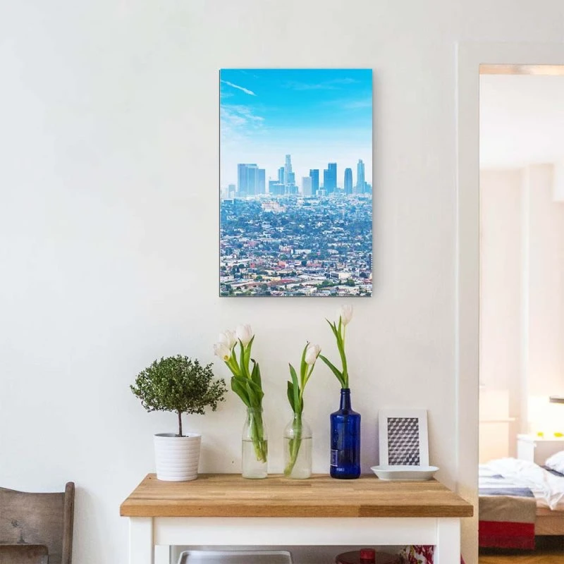 Alu-Dibond Bild im Hochformat, Skyline Los Angeles Panorama 60x90cm