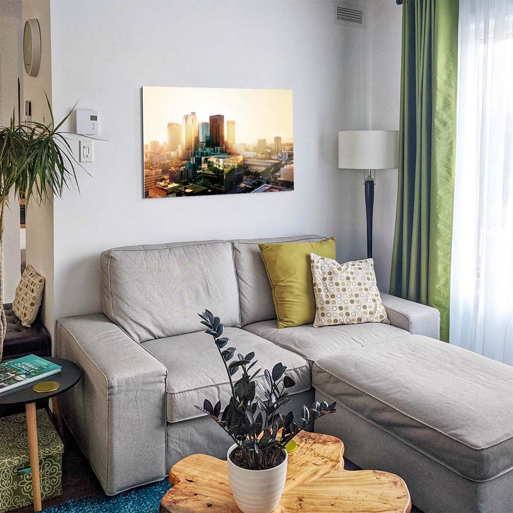 Skyline Los Angeles Sunset als Acrylglasverbund Bild 110x50cm