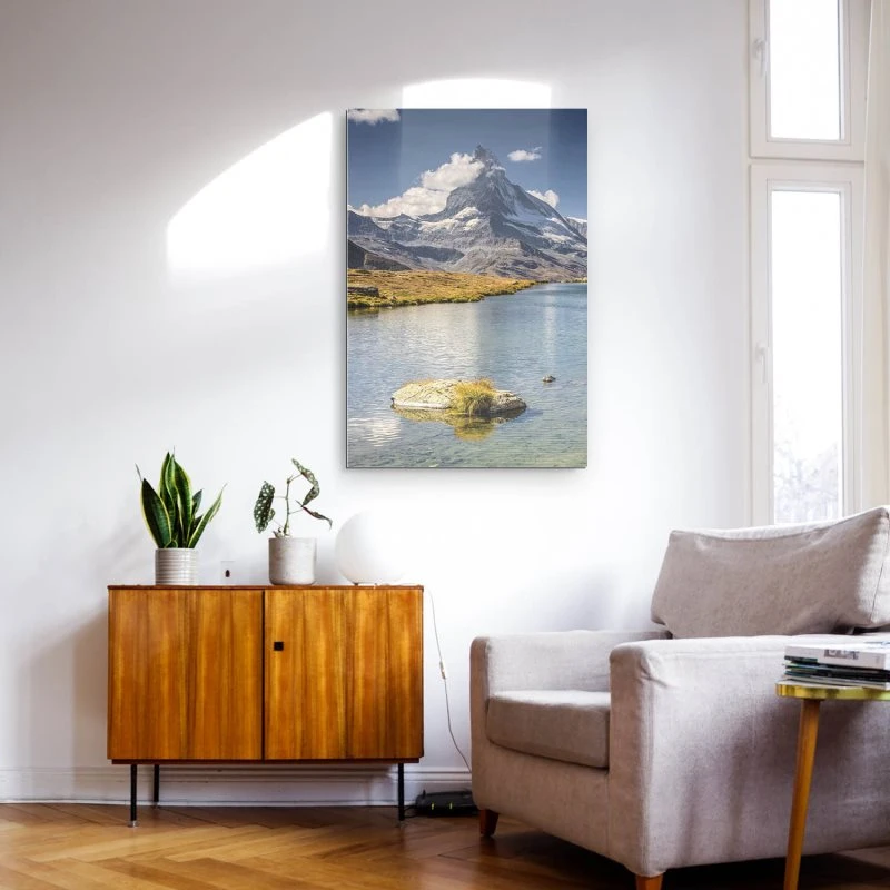 XXL Berge & Gebirge Alu-Dibond Bild im Hochformat 100x150cm, Motiv Matterhorn mit See