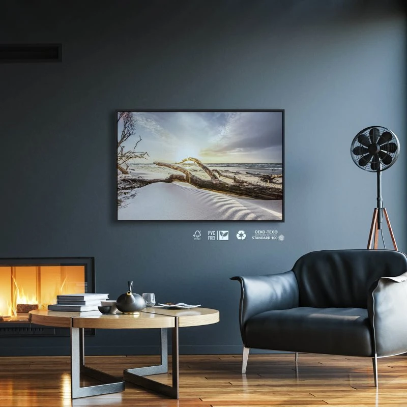 Strand & Meer Sonnenuntergang Ostsee im schwarzen Bilderrahmen, 120x60cm