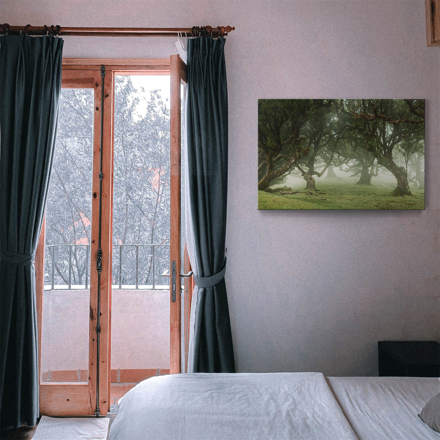 Keilrahmenbild 150x50cm, Wald & Bäume Nebel Gestalten